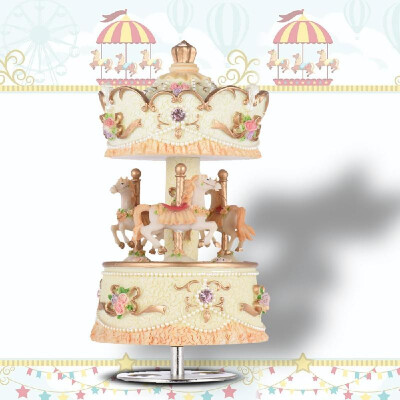 

Muslady Laxury Windup 3-horse Carousel Music Box ArtwareGift Melody Castle in the Sky PinkPurpleBlueGold Shade for Option