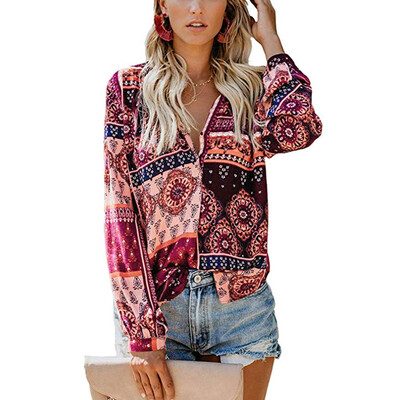 

Starmoon Fashion Womens Floral Print V Neck Long Sleeve Shirts Casual Loose Blouses Tops