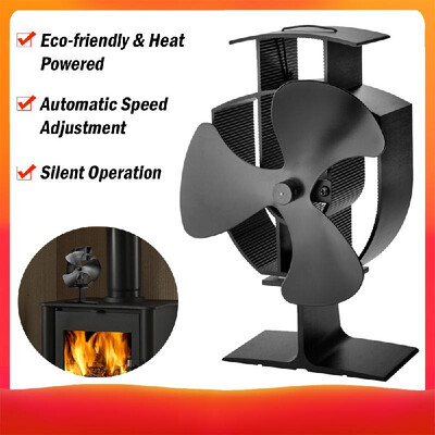 

Heat-Powered Stove Fan Wood Log Burner Fireplace Eco-Friendly Black Three-Blade Stove Fan