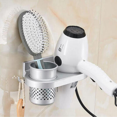 

Washroom Storage Bathroom Storage1Pc Aluminum Wall-mount Bathroom Washroom Hair Dryer Holder Blower Storage Organizer with A Cup
