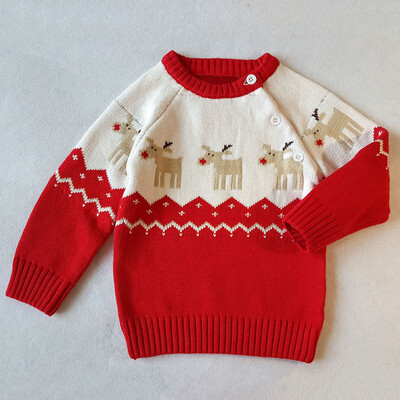 

Toddler Unisex Baby Button-up Cotton Coat Deer Christmas Cardigan Sweater