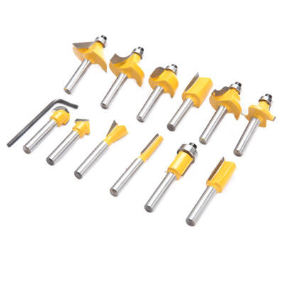 

Greensen 1 Box 12pcs Carbon Steel Yellow Woodworking Milling 14" Shank Slotting Router Bit
