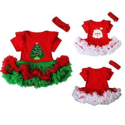 

Newborn Baby Girl Christmas Santa Romper Tutu Dress Headband Outfit Clothes Set - baby gifts