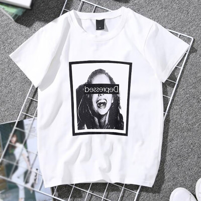 

Womens Korean Style Round Neck Weird Head Portrait Print Short Sleeve Pullover T-Shirt