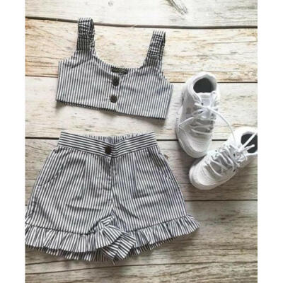 

UK Toddler Kid Baby Girl Ruffle Sling Top Short Pants 3PCS Outfit Clothes Summer