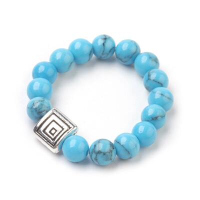 

Synthetic Turquoise Stretch Finger Rings with Alloy Finding Size 10 Antique Silver 20mm