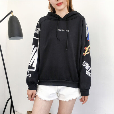 

Women Plus Size Tops Loose Autumn Winter Plus Velvet Thick Cartoon Hooded Head Long Sleeves Female Tops Clothes