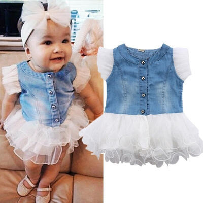 

Canis Newborn Baby Girls Party Denim Jeans Shirt Chiffon Tutu Tulle Dress Skirt Sundress