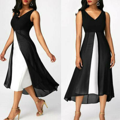

Women Summer Dress V-neck Sleeveless Chiffon Party Dress Plus Size Dresses 2019