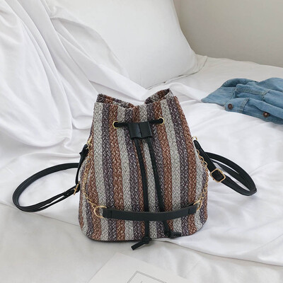 

Tailored Womens Fashion Woven Bucket Bag Versatile Shoulder Bag Bucket Type Backpack