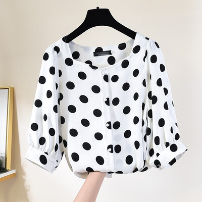 

Starmoon Women Fashion Leisure O-Neck Half Sleeve T-Shirt Tops Wave Point Blouse