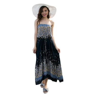 

Summer Maxi Dress Off Shoulder Women Floral Print High Waist Tunic Dresses