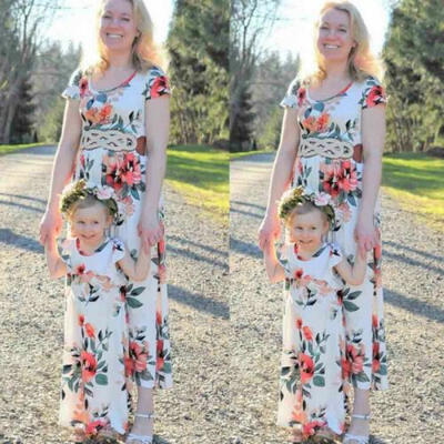 

Mother Daughter Family Matching Dress Mommy&Me Floral Maxi Dresses Outfits