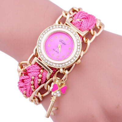 

Ethnic style ladies chain woven watch key pendant with diamonds
