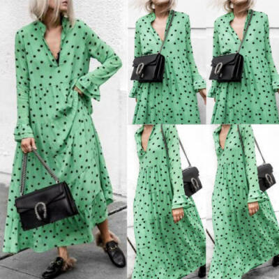 

Boho Womens Summer Maxi Dress Ladies V Neck Holiday Beach Party Floral Sundress