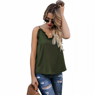 

V-neck womens T-shirt ruffled vest top