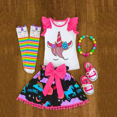 

Unicorn Baby Girls Kid T-shirt TopsSkirts mini Dress Outfits Summer Clothes Set