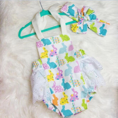 

Hot Sale My 1st Easter Newborn Baby Girl Romper Bodysuit SunsuitHeadband Outfits Clothes