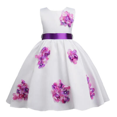 

O-Neck Princess Flower Girls Dress Wedding Birthday Party Children Costume