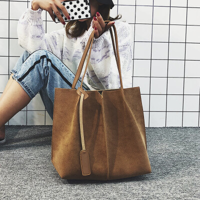 

Ins super fire big bag female 2019 new wave Korean version of the simple scrub shoulder bag large capacity tote bag