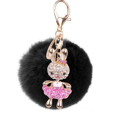 

Keychain Korea handmade cute plush bunny hair ball crystal rhinestone jewelry bag pendant