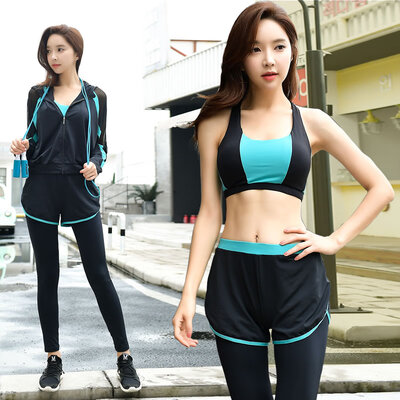 

Colorful 2019 new yoga clothing suit spring breathable&quick-drying running clothes four-piece loose thin womens fitness sportswear blue black