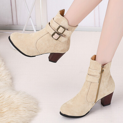 

Rose Womens Rome Plus Size Side Zipper With Belt Buckle Chunky Heels Boots Shoes