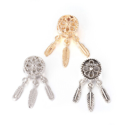

Alloy European Beads Large Hole Beads with CCB Plastic Feather Charms Dream Catcher Mixed Color 275x105x9mm