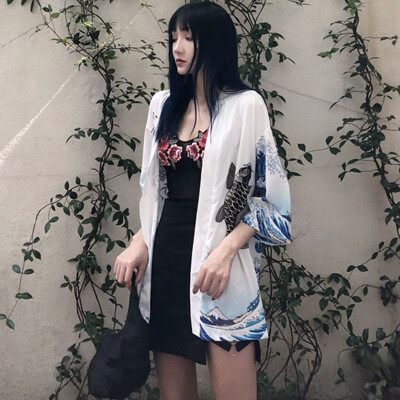 

Harajuku Kimono Cardigan 2019 Vintage Casual Summer Printed Chiffon Sunscreen Women Clothing Outerwear Blouse Japanese style