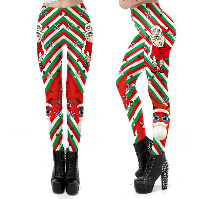 

Womens Christmas Santa Claus Stripe Print Tighten High Waist Pencil Pants Trouse