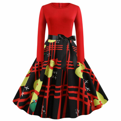 

US Women Christmas Skater Swing Dress Ladies Retro Rockabilly Xmas Party Dresses