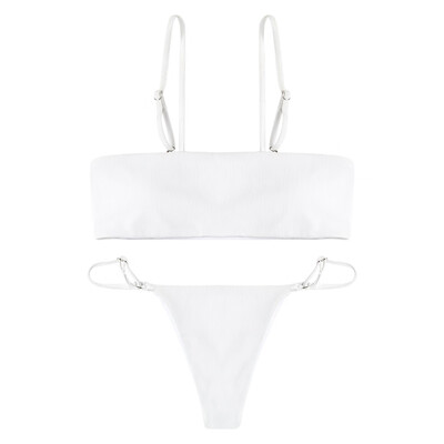 

Spaghetti Strap Strapless Padded Solid Color Low Waist Women Bikini Set