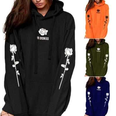 

Hot Hoodies Women 2018 Brand Female Long Sleeve Rose Floral Hooded Sweatshirt Hoodie Tracksuit Sweat Coat Casual Sportswear