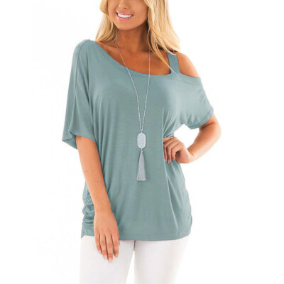 

Nomeni Womens Fashion Casual Short Sleeve Pure Color Tops Blouse Tunic T Shirts