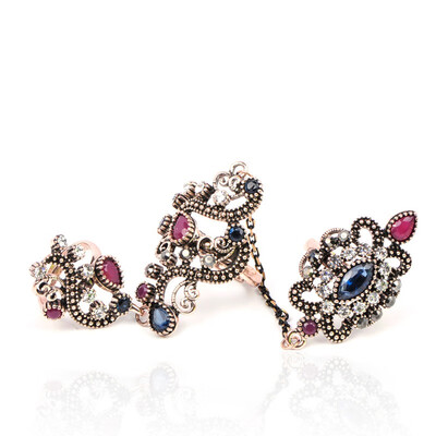 

Blucome Turkish Two-Finger Ring Adjustable Vintage Ring Fashion Jewelry 7250