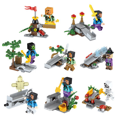 

HOT Minecrafted Steve Alex Zombie Enderman Reuben Skeleton Weapon Action Figures Toys Compatible With LegoINGlys Blocks