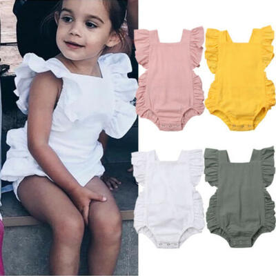 

US Baby Girl Infant Sleeveless Romper Ruffle Cotton Jumpsuit Outfit Sunsuit 0-2T