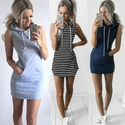 

New Womens Sleeveless Jumper Dress Summer Evening Party Hoodies Tops Mini Dress