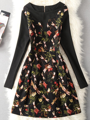 

Vintage Floral Print Long Sleeve Dress