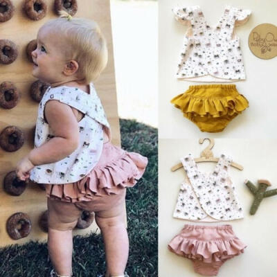 

Newborn Kid Baby Girl Summer Outfit Tops T Shirt Ruffle Shorts Pants Clothes Set