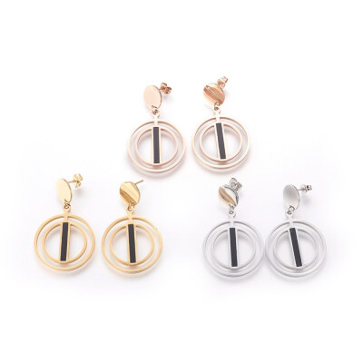 

304 Stainless Steel Dangle Stud Earrings with Resin Round Mixed Color 46mm Pin 07mm