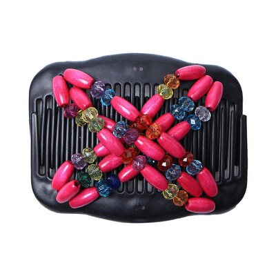 

〖Follure〗Women Magic Acrylic Vintage Hair Comb Double Clips Wooden Hair Slide