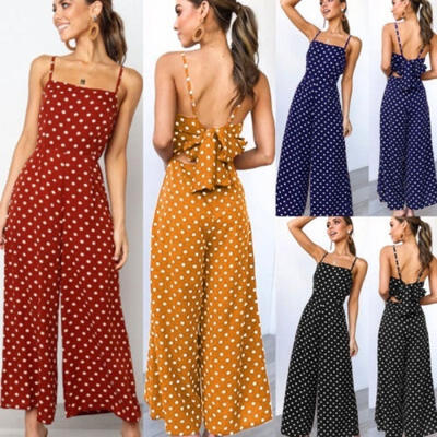 

Women Summer Sleeveless Jumpsuit Playsuit Party Wide Leg Long Trousers Romper