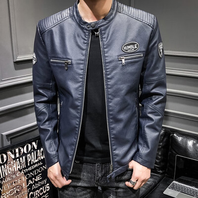 

KSENV Plush Leather Jacket Mens Spring New Student Teen Slim Fit Trendy 11249