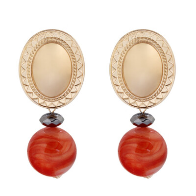 

Alloy Dangle Earrings with Imitation Pearl Oval & Round Golden Plated Crimson 70x30mm