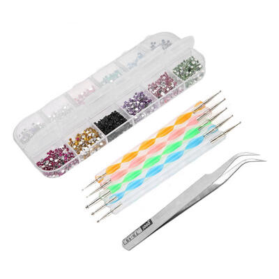 

Greensen 12 Colorful Rhinestones Tweezers 5 Double Head Nail Art Dotting Pen Art Decoration Kit