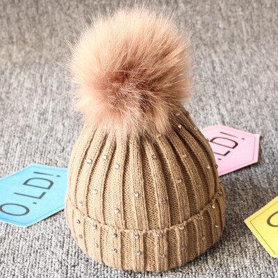 

Newborn Baby Boys Girls Winter Warm Double Fur Pom Bobble Knit Beanie Hats Cap