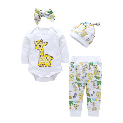 

Infant Newborn Baby Boys Girls Cartoon Animals Print Romper Pants Outfits Set