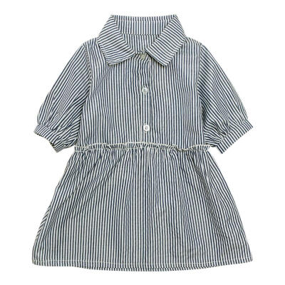 

Girls Half Sleeve Stripe Loose Dress Summer Turn-down Collar Kids Sundress