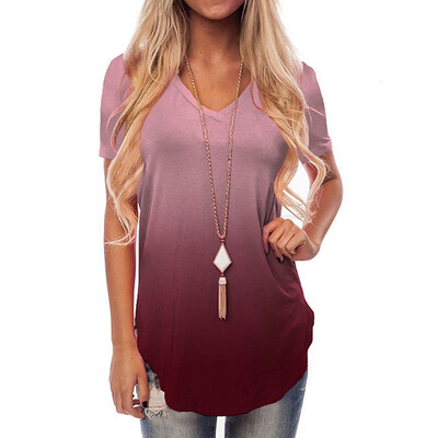 

Starmoon Womens Short Sleeve V-Neck Gradient Colour Loose Casual Tee T-Shirt Tops